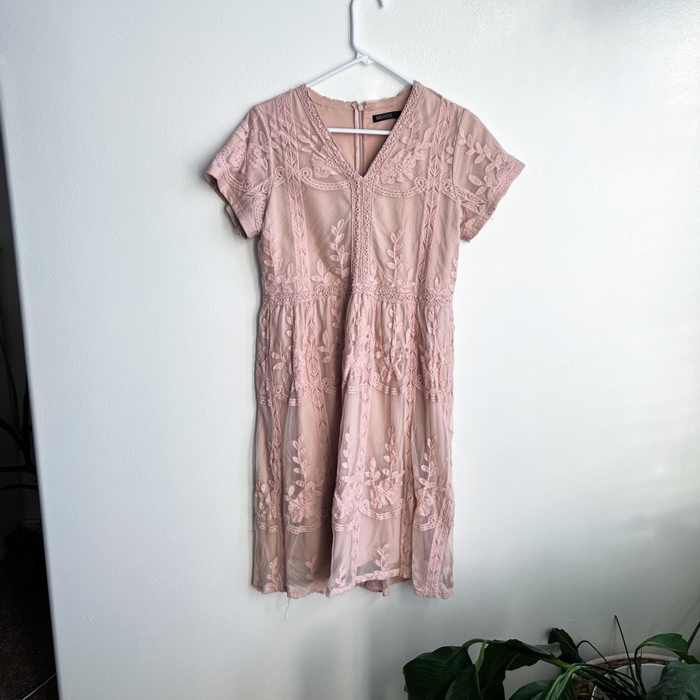 Pink embroidered dress